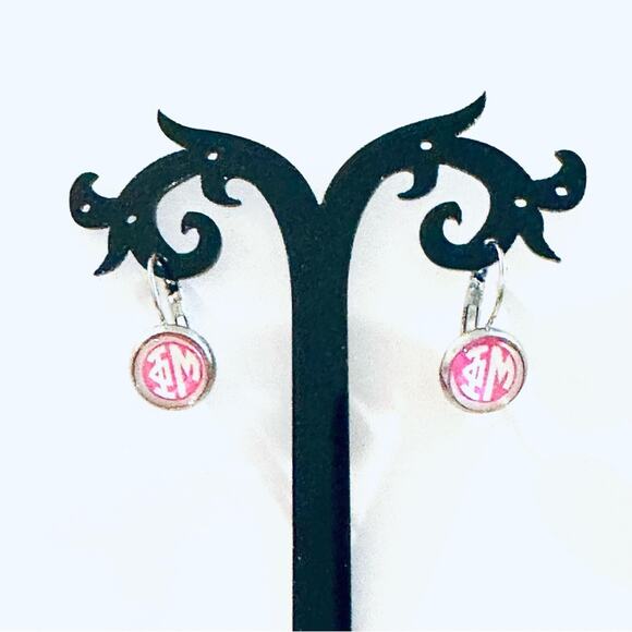 Phi Mu Silver Pink Drop Earrings - Picture 2 of 4